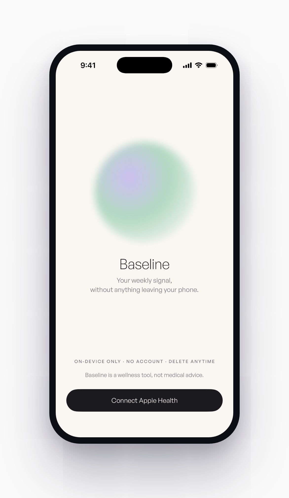 Baseline welcome screen on an iPhone with the Connect Apple Health call to action
